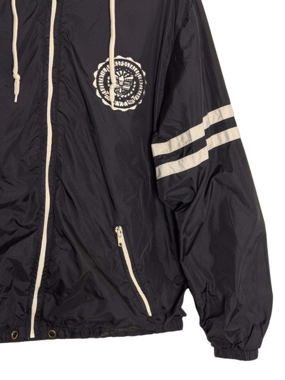 Aeropostale Nylon Windbreaker Jacket Hood Zip Front Mens Black White L - Picture 3 of 6